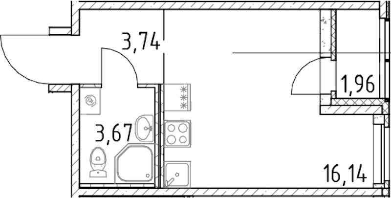 Квартира студия 23.55 м², 11/23 эт., ЖК «Город Первых»